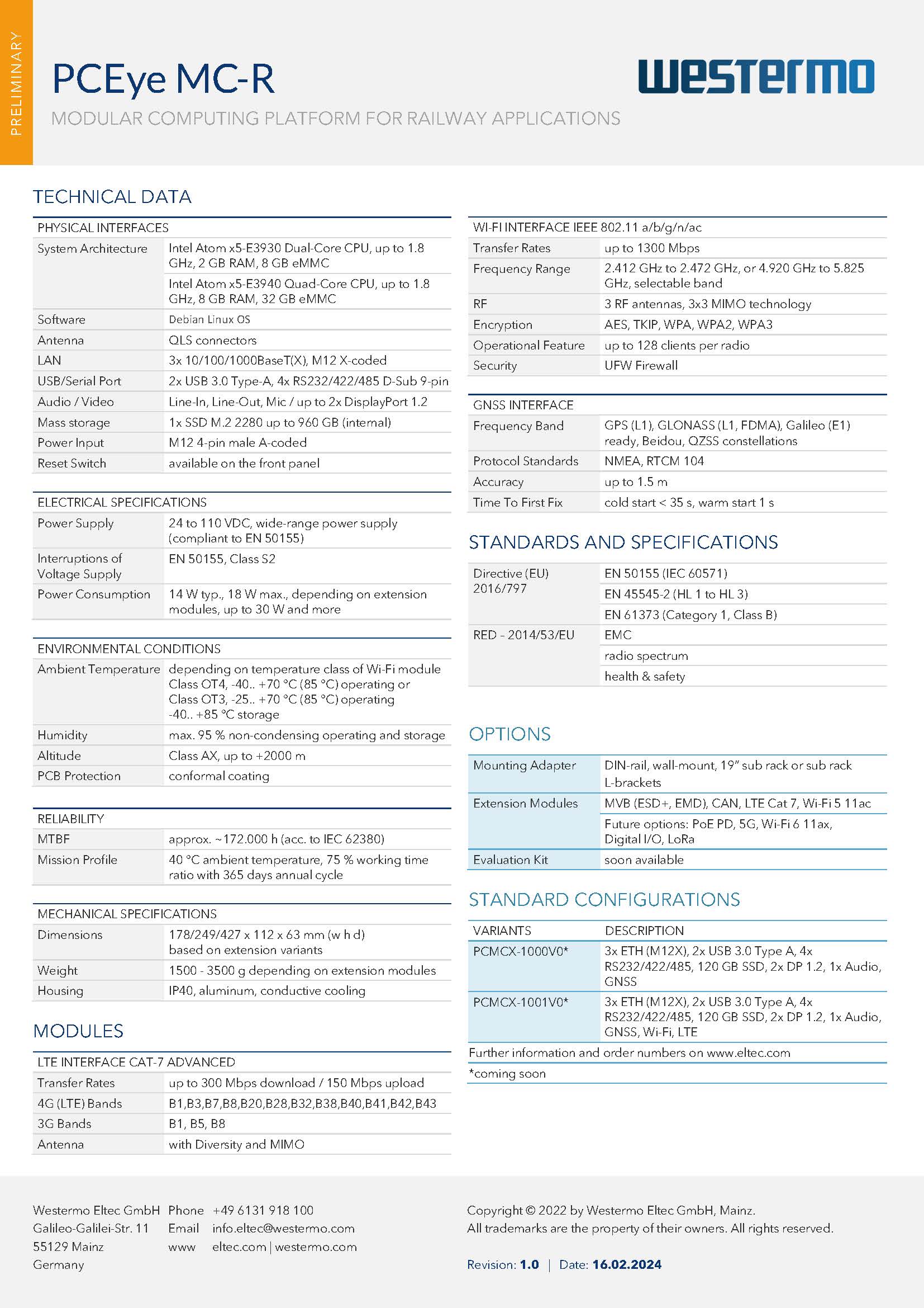 Icon Standard Configurations Hyrax-1000