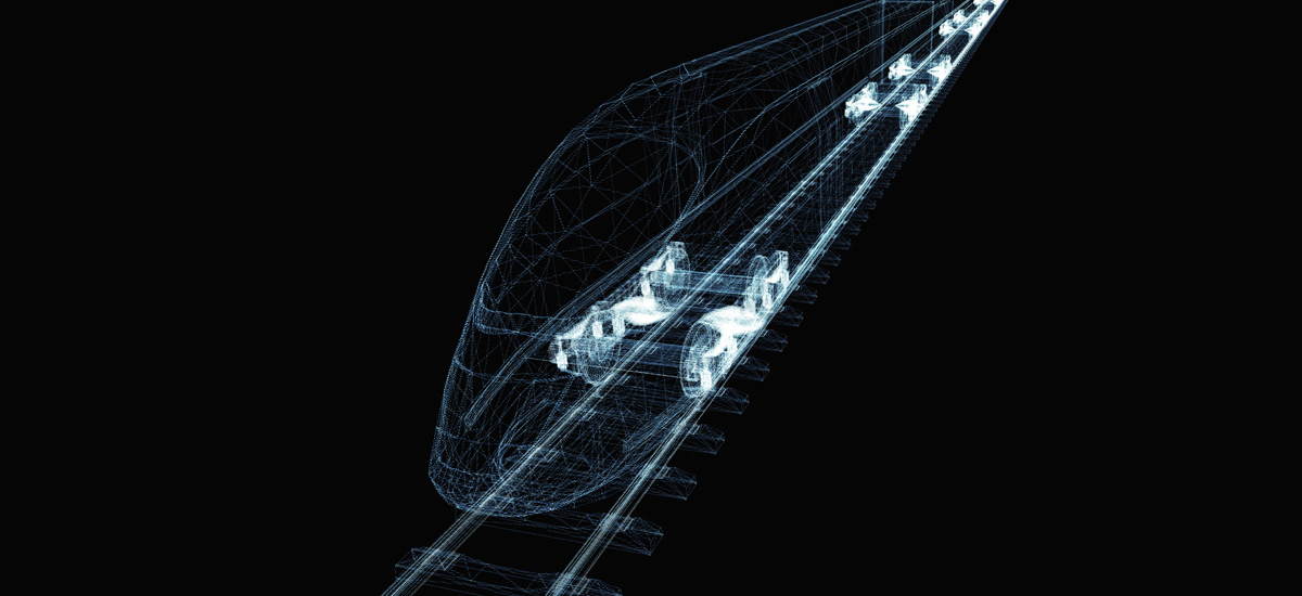 Durchsichtiges 3-D-Zugmodell auf schwarzem Hintergrund